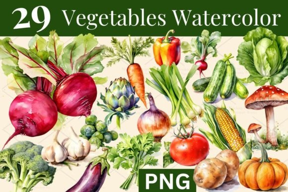 29 Watercolor Vegetables PNG 679: Illustrations Review