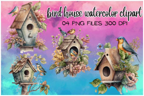 Bird House Watercolor Clipart: Illustrations for Branding