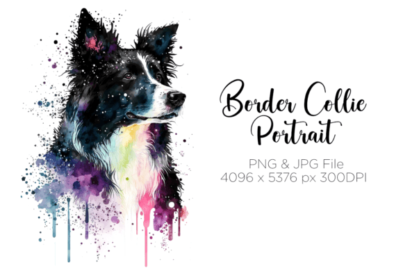 Border Collie Watercolor Dog Portrait Illustrations