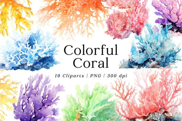 Colorful Coral Watercolor PNG Cliparts for Illustrations