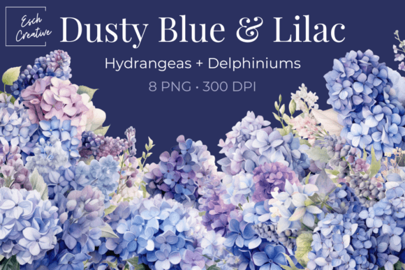 Dusty Blue & Lilac Watercolor Illustrations