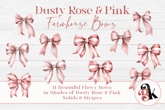 Dusty Rose Pink Watercolor Ribbon Bows Illustrations