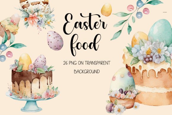 Easter Food Watercolor Clipart Kit: Freebies for Editorial Design