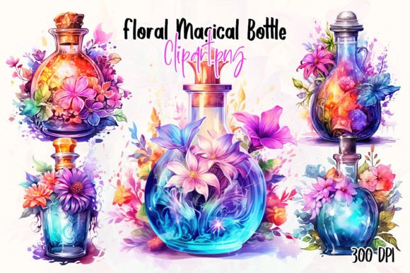Floral Magical Bottle Illustrations for Design