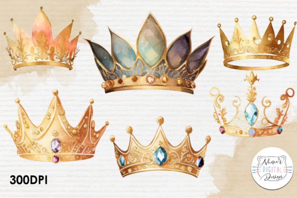 Golden Crowns Watercolor Clipart Illustrations Review