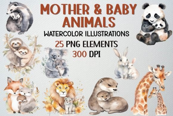 Mother and Baby Animals Watercolor Set: Illustrations Review
