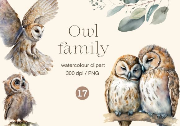 Owl Family Watercolor Clipart: Illustrations for Branding
