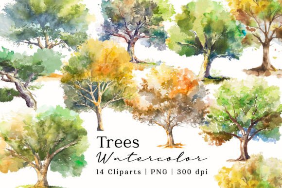 Trees Watercolor PNG Clipart for Illustrations