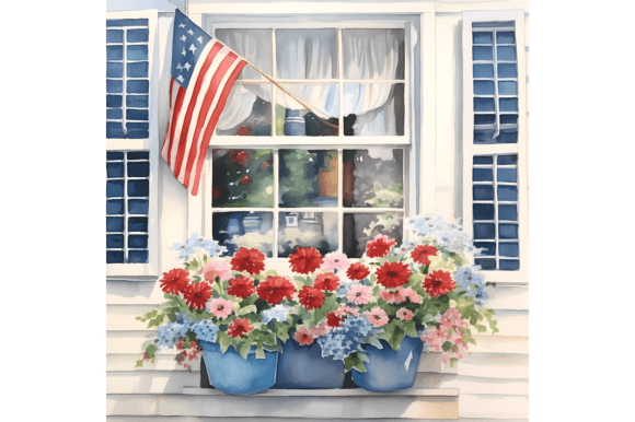 Watercolor 4th of July Window Illustrations