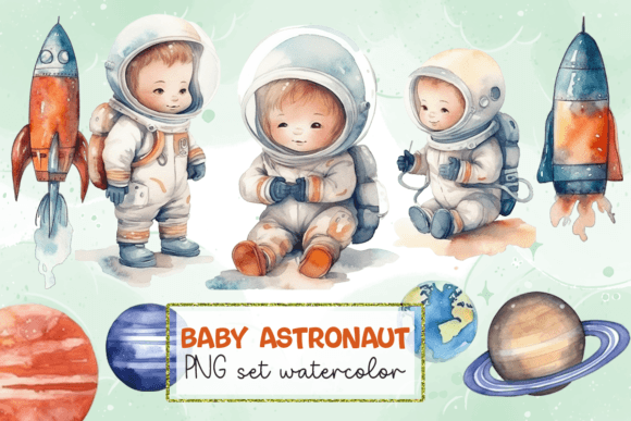 Watercolor Baby Astronaut Set PNG Review