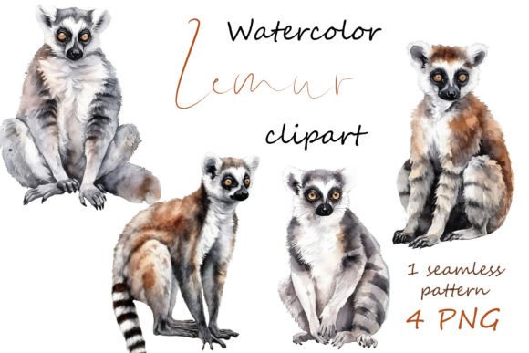 Watercolor Baby Funny Lemur Clipart Png Illustrations