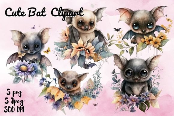 Watercolor Bat Clip Arts: Illustrations for Branding