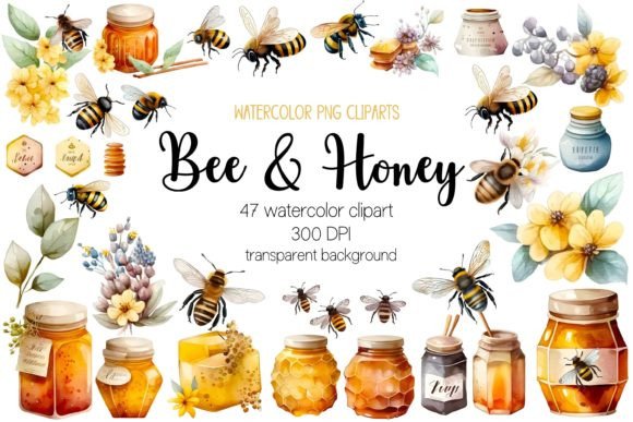 Watercolor Bee and Honey Clipart Bundle: Illustrations Review
