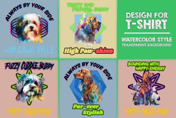 Watercolor Dogs Puppies Design 2: Editorial Illustrations