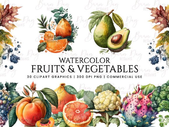 Watercolor Fruits and Vegetables Illustrations for Crafters