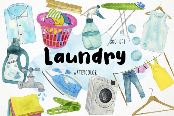 Watercolor Laundry Clipart Illustrations for Crafting