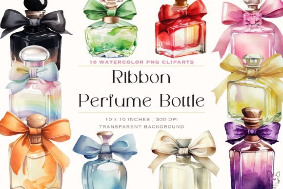 Watercolor Perfume Bottle Ribbon Clipart Illustrations