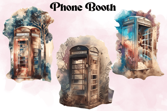 Watercolor Phone Booth Illustrations for Digital Products