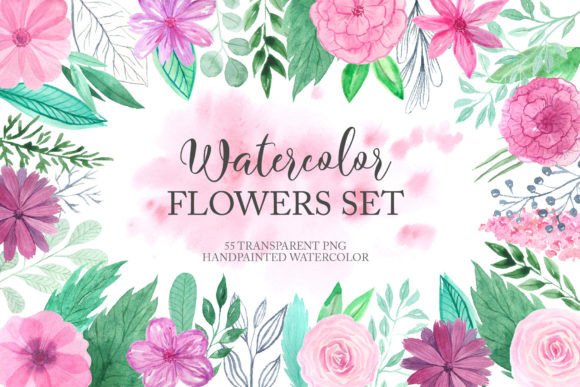 Watercolor Pink Flowers Clipart PNG for Illustrations