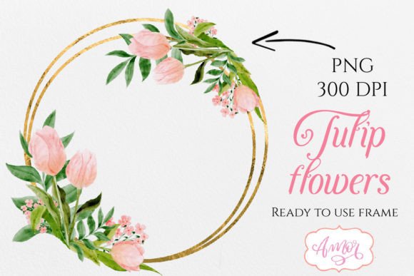 Watercolor Pink Tulips Frame PNG Clipart Illustrations