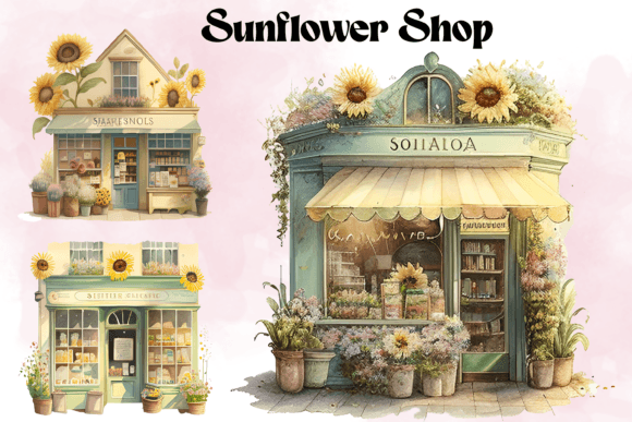 Watercolor Sunflower Shop Illustrations Review