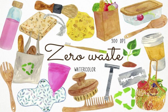 Watercolor Zero Waste Clipart & Illustrations Review