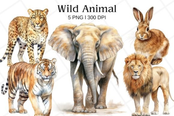 Wild Animal Watercolor Clipart: Illustrations for Sellers