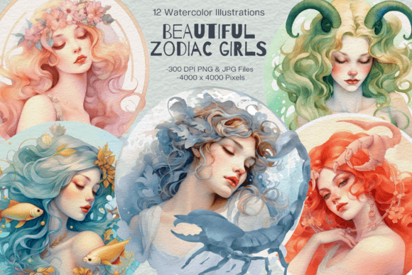Zodiac Girls Watercolor Star Sign Illustrations Review